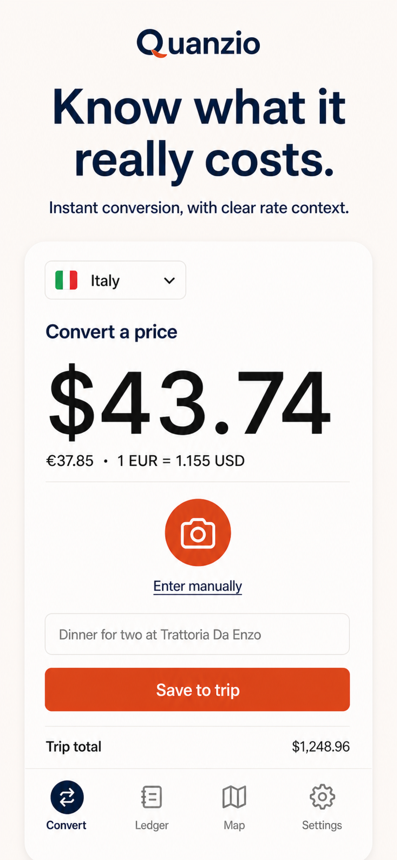 Quanzio converting a foreign price into a familiar home-currency amount